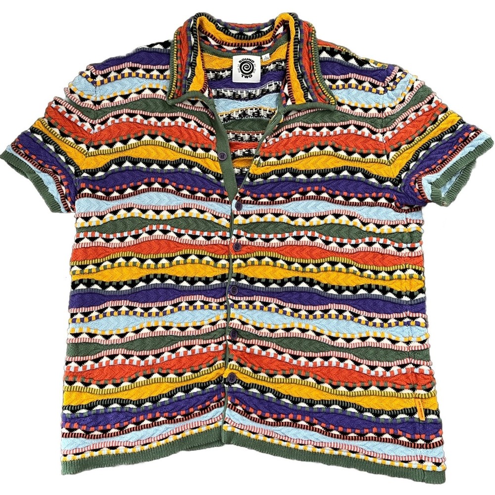 Round Two Multicolor Knit Collection Camp Shirt Size L Coogie-Style